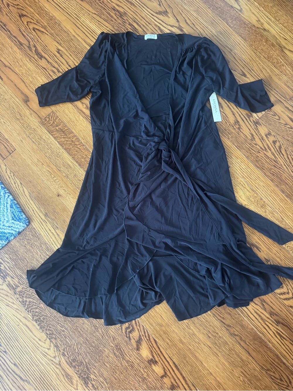Kiyonna Black Wrap Dress with Ruffle Hem